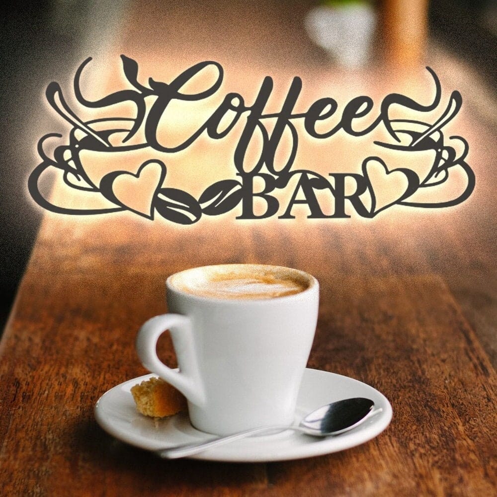 Coffee Bar with Mugs - Metal Sign