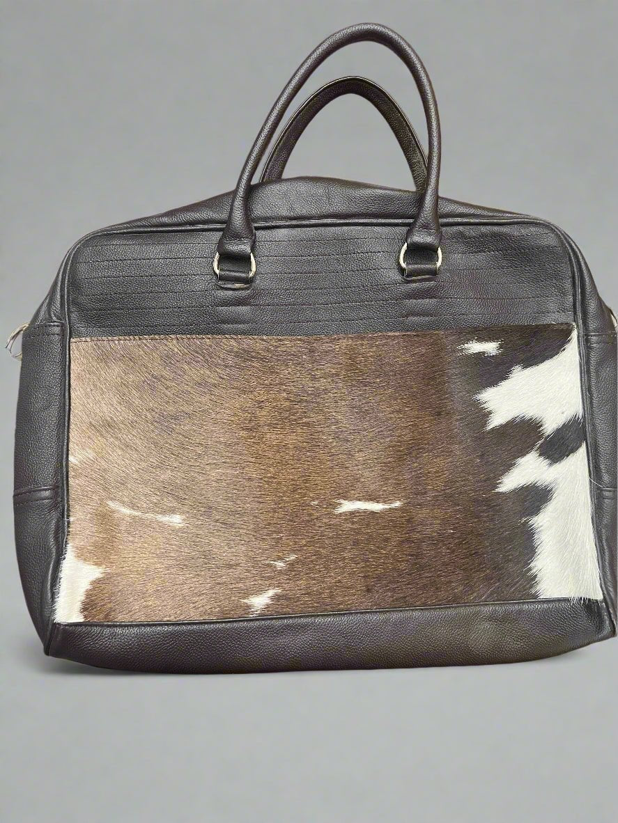 Western Hair-on-Hide Cowhide Laptop Bag — 15" Real Cowhide with Premium Leather & Adjustable Strap