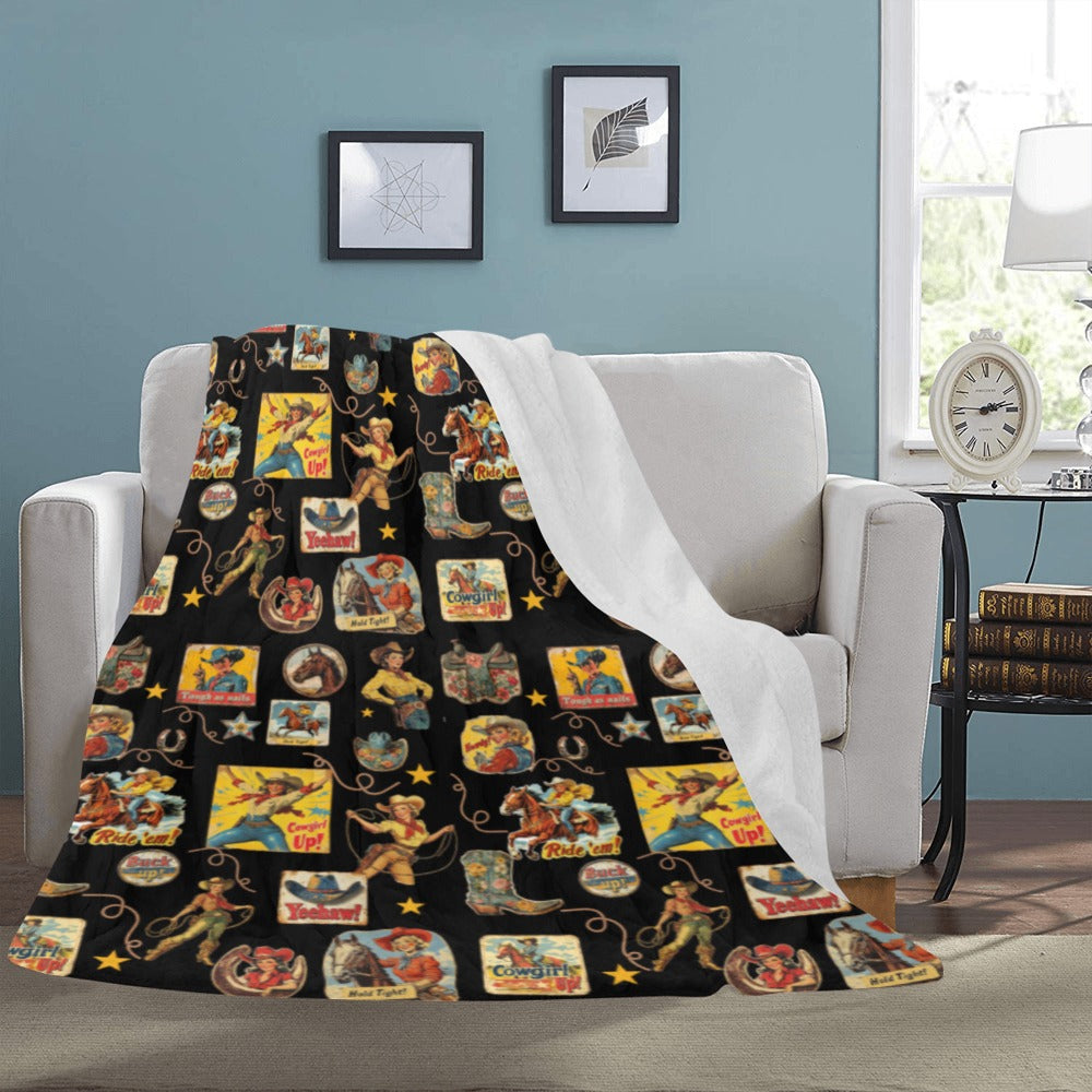 Baha Ranch Vintage Cowgirl Collage Micro Fleece Throw Blanket 60" x 80"