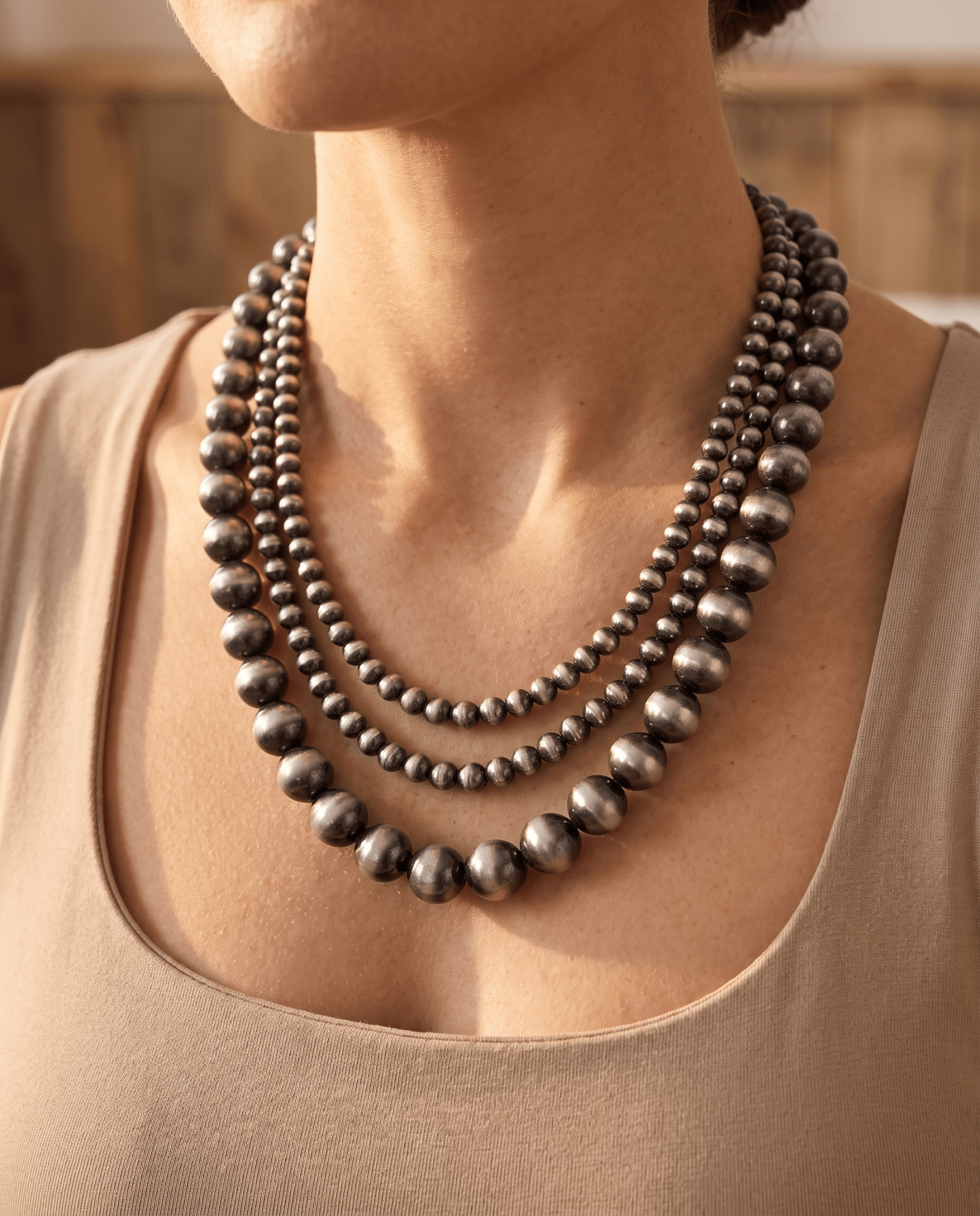 Desert Dreamer 3-Strand Western Faux Sterling Pearl Necklace — Single-Clasp Layered Look