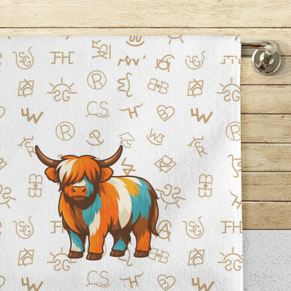 Baha Ranch Set of 4 Minimalistic Western Highland Cow Cattle Brands Kitchen Towels