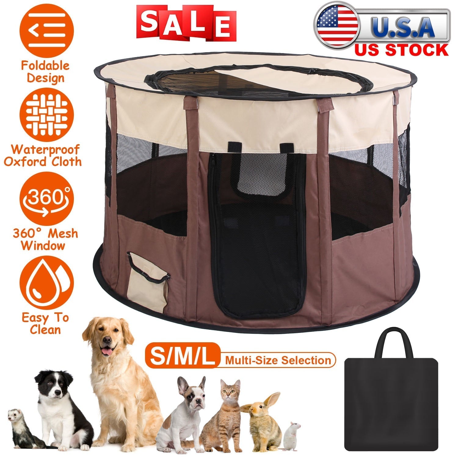 Foldable Playpen for Dog with Carry Bag