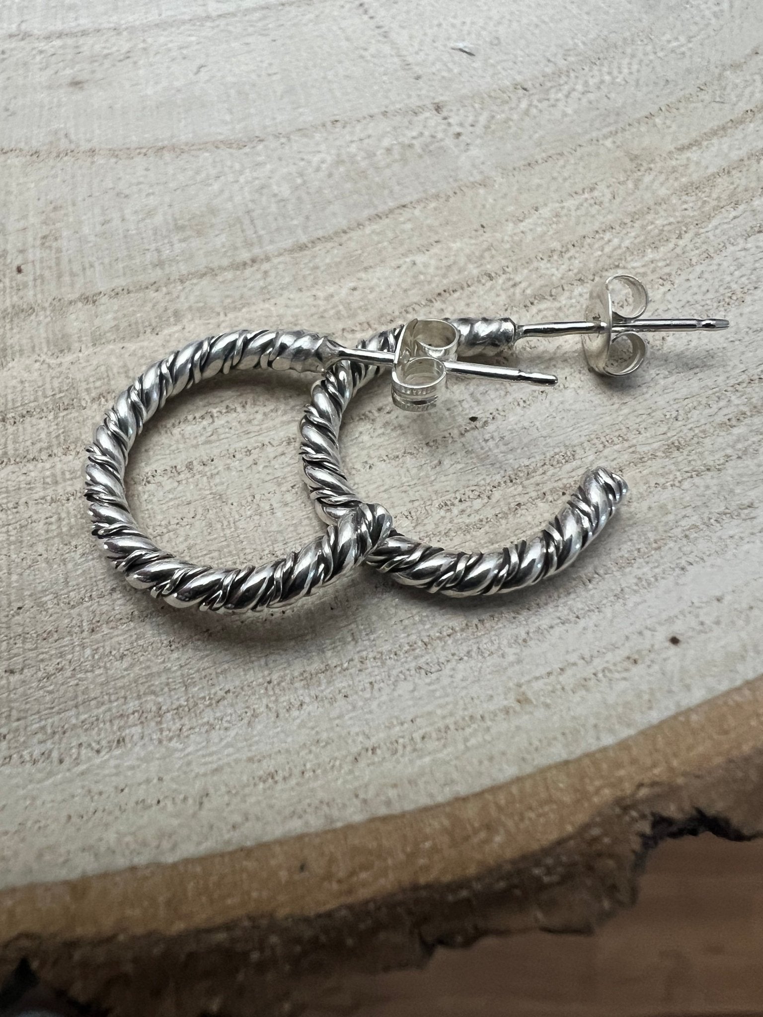 Elaine Tahe Navajo Sterling Silver Hoop Earrings — 5/8" × 1/8" (Listing #2)