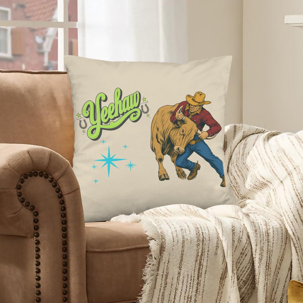 Baha Ranch The Last Roundup Steer Wrestler Velvety Soft Throw Pillow Cover