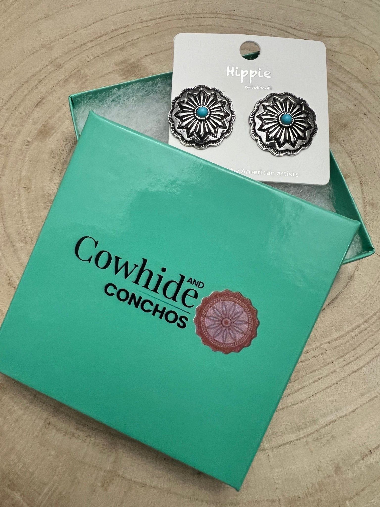 Western Faux Turquoise Concho Post Earrings