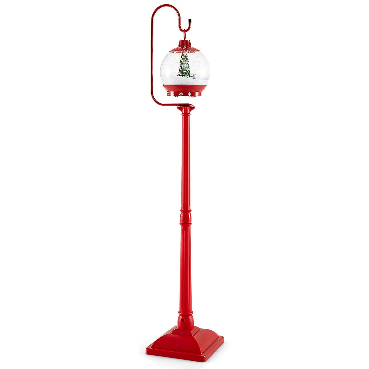 68 Inch Festive Musical Christmas Street Lamp Post with Snow Globe Lantern-Red