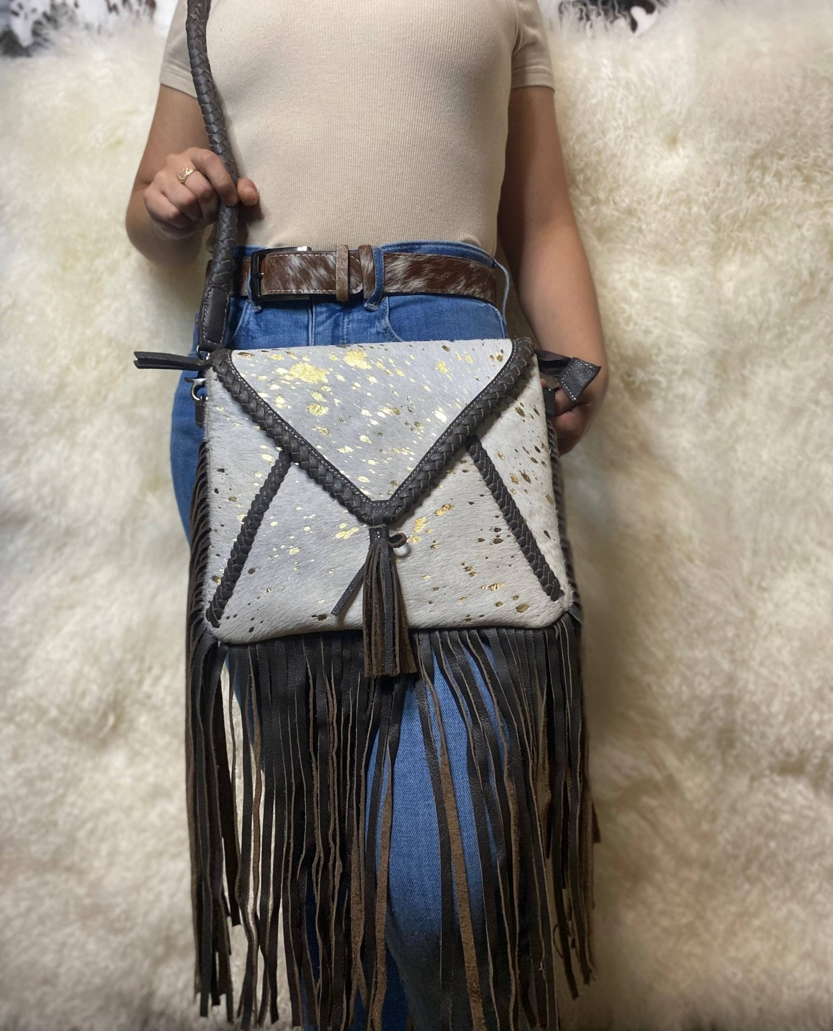 Western Fringe Cowhide Crossbody Bag