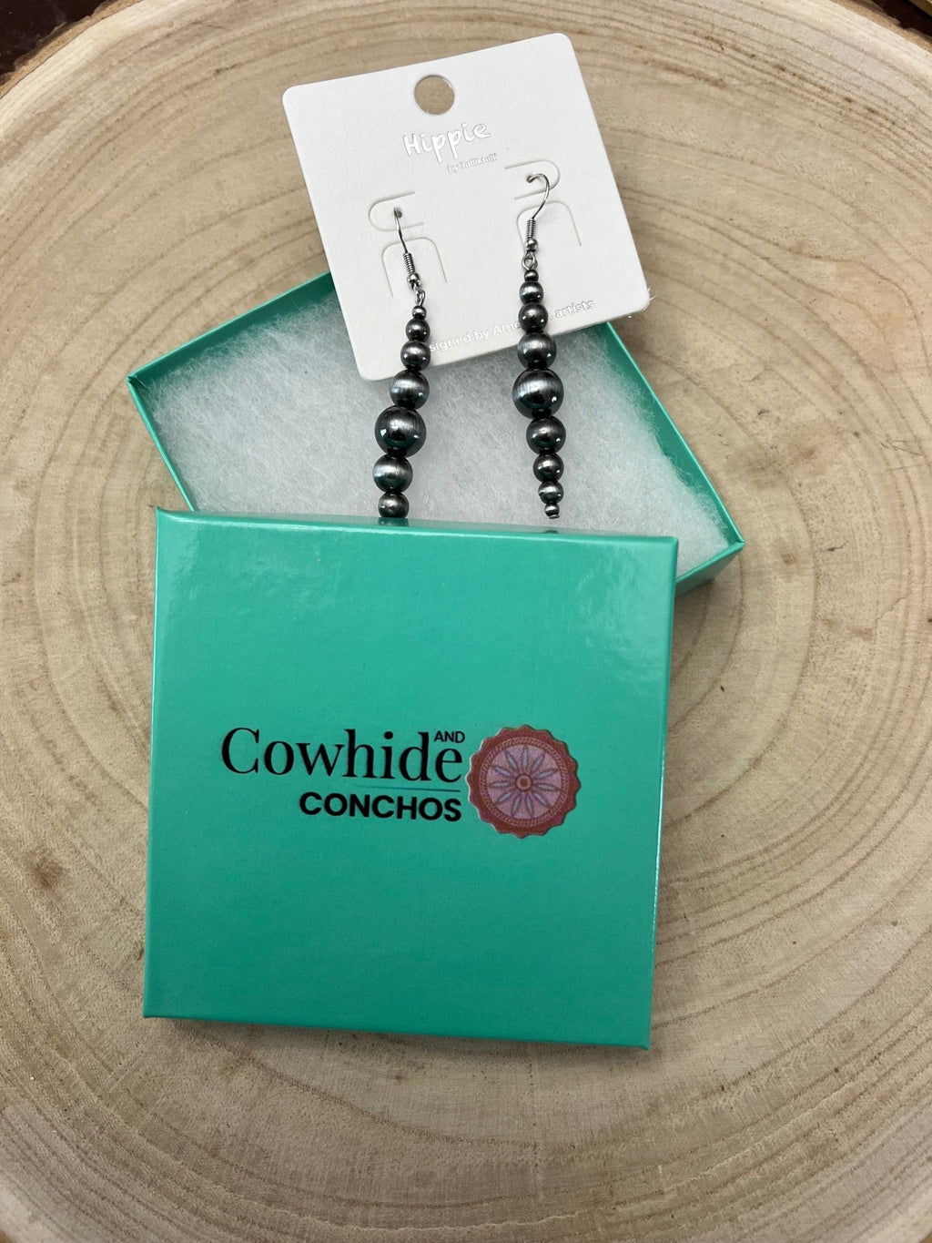 Western Graduated Faux Sterling Pearl Dangle Earrings — 2" Drop