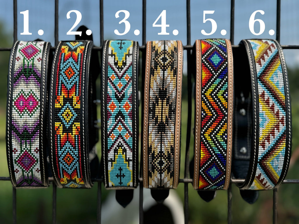 Western leather dog collar tooled