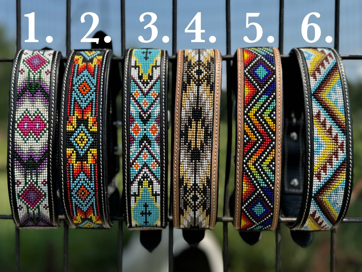 Western leather dog collar tooled