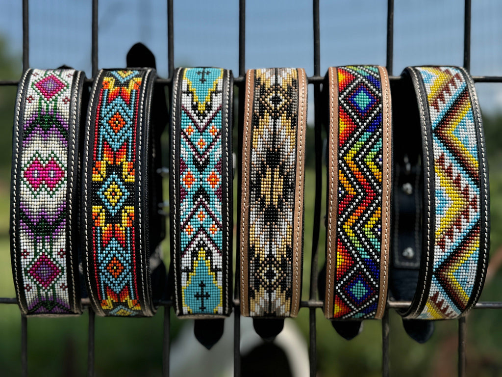 Western leather dog collar tooled