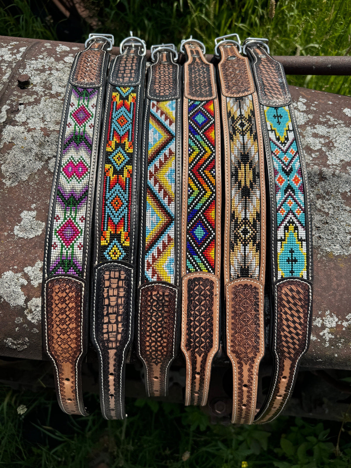 Western leather dog collar tooled