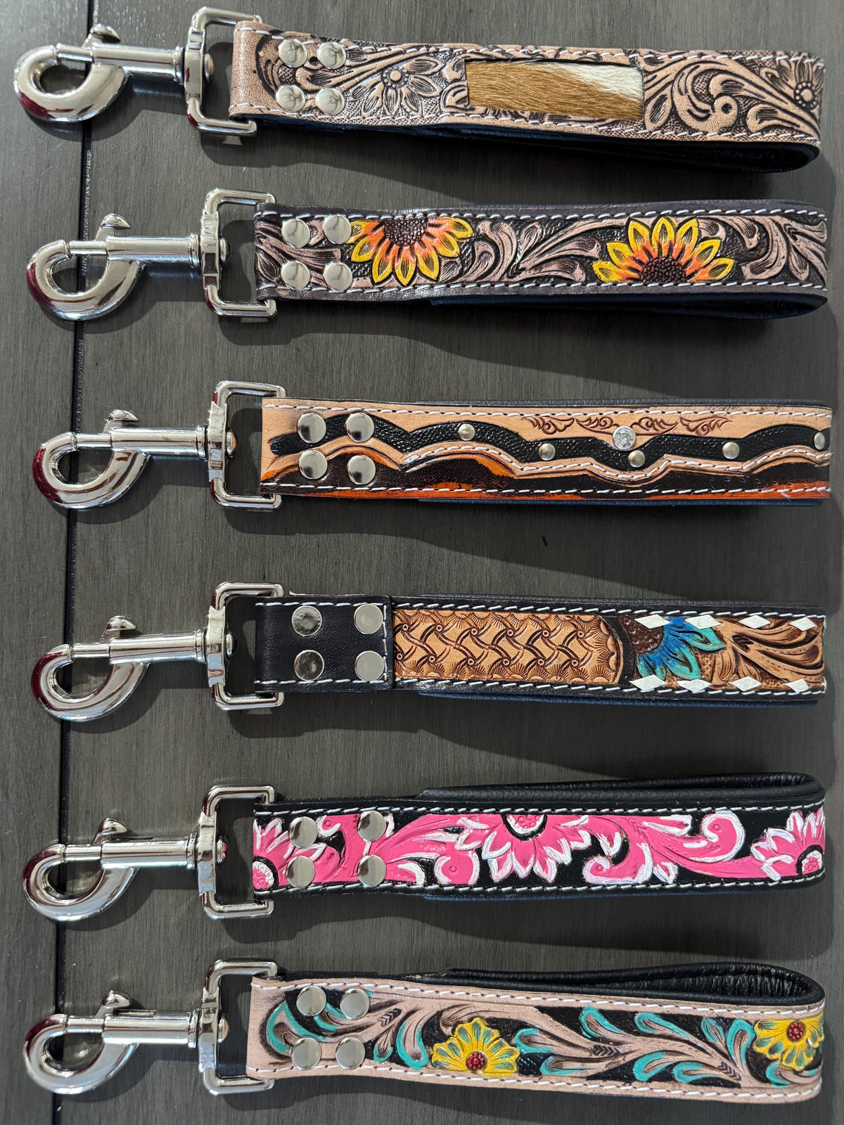 Short Western genuine leather dog pet leash