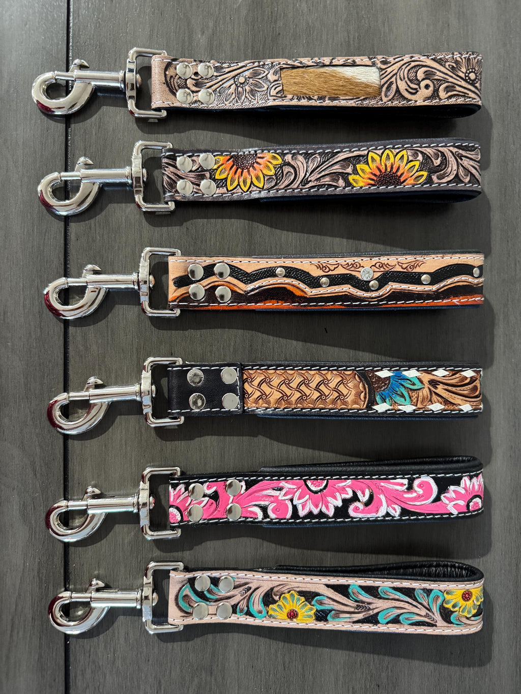 Short Western genuine leather dog pet leash