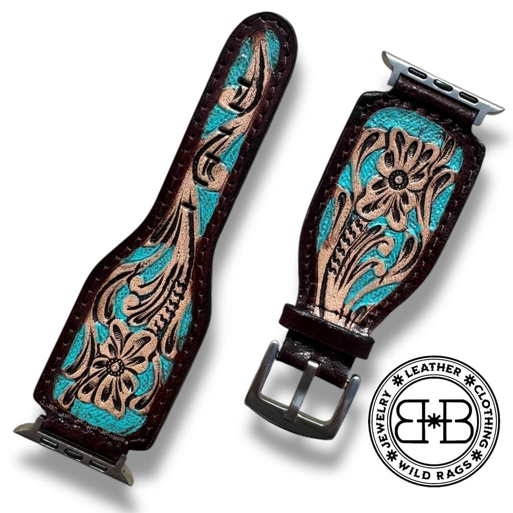 Western Tooled Leather Floral Watch Band
