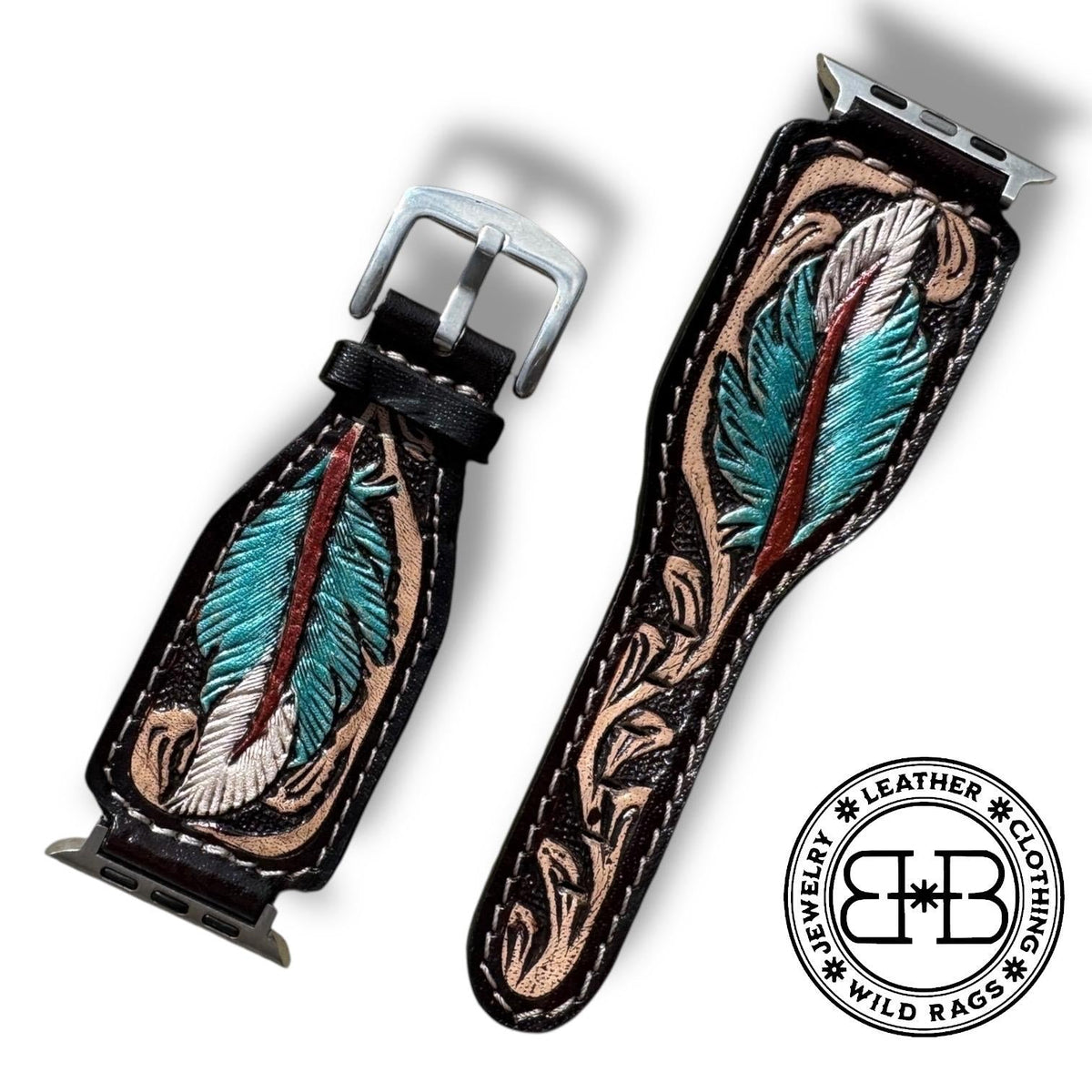 Western Tooled Leather Floral Watch Band