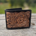 Men’s Western bi-fold wallet tooled floral and basketweave details by Double B Wild Rags