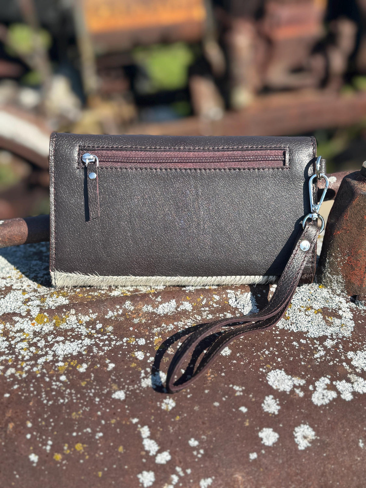 Western Cowhide Leather Purse and Wallet set with fringe and Cactus Tooling