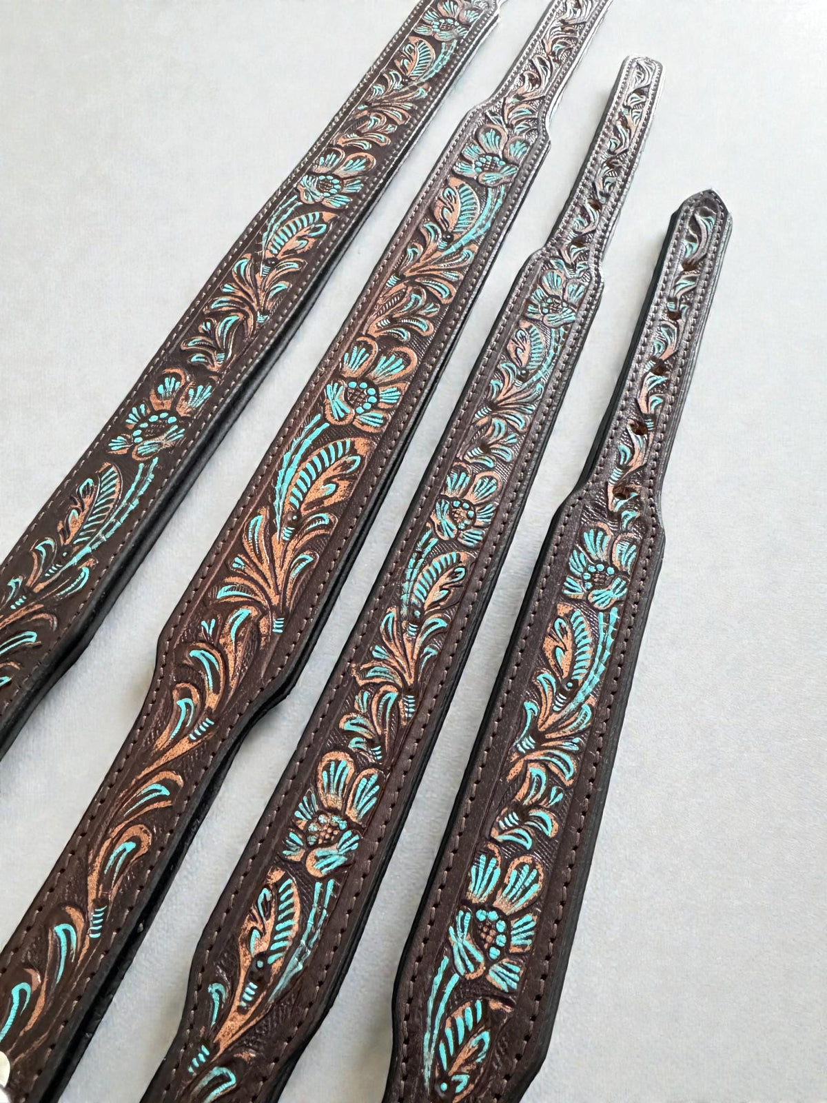 Western leather dog collar with Turquoise Floral details