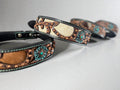Western leather dog collar 3D inlay with Turquoise Flora