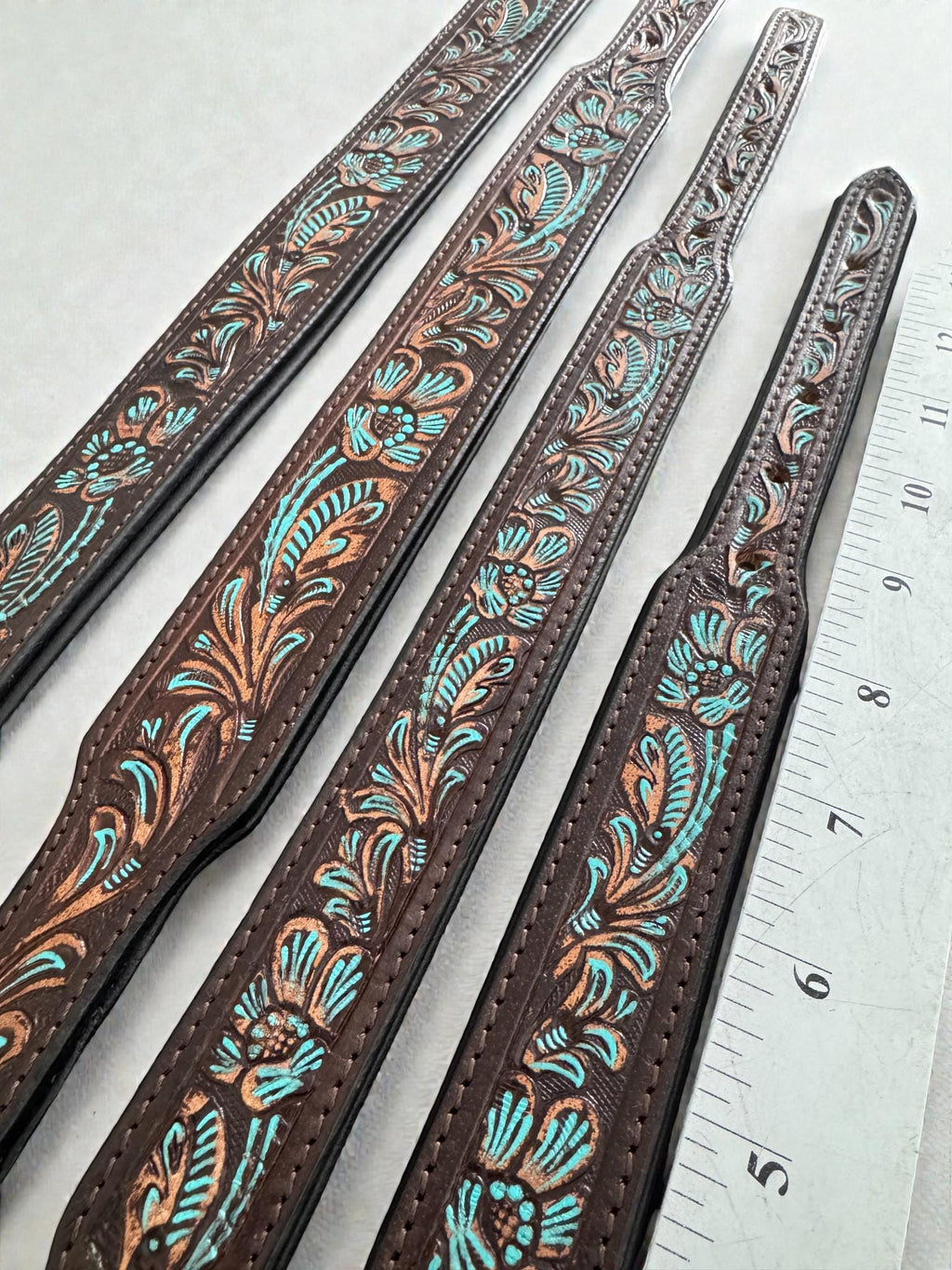 Western leather dog collar with Turquoise Floral details