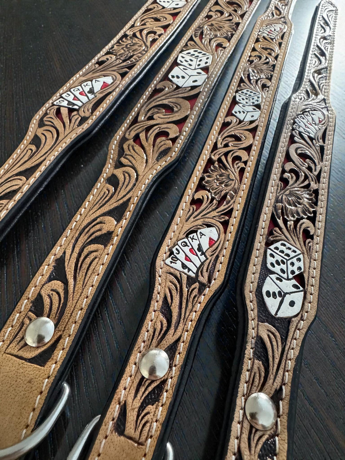 Western Leather Dog Collar: Cards & Dice Inlay