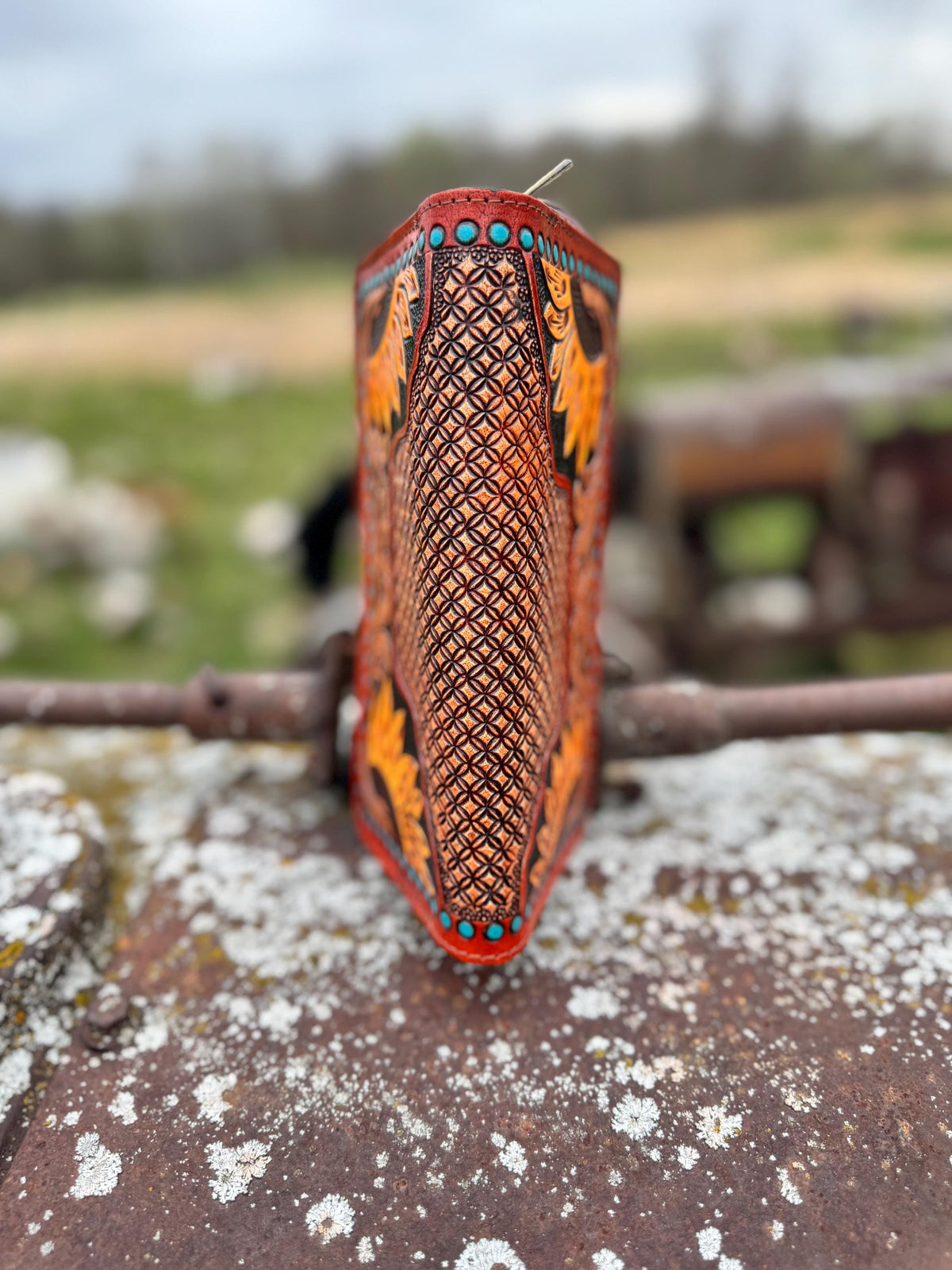 Genuine Leather Hand Tooled Sunflower Wallet