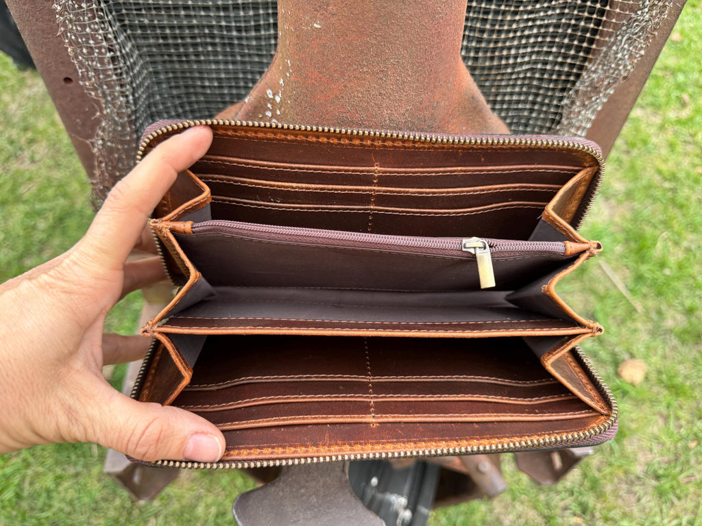 Genuine Leather Hand Tooled Sunflower Wallet