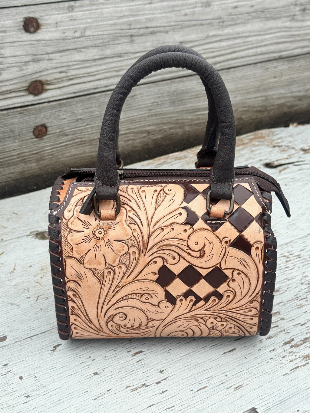 Western Checkered Colorful Speedy Barrel Bag