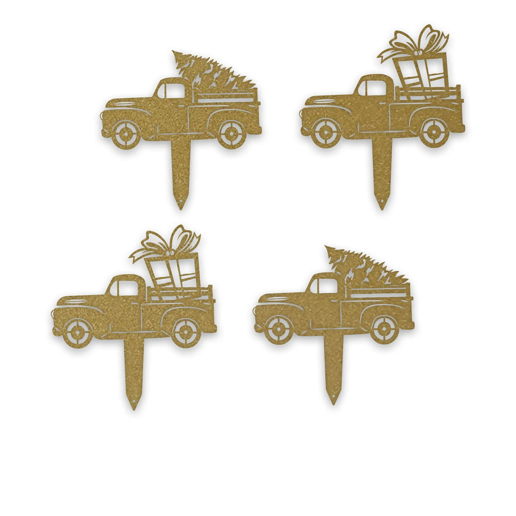 Little Red Truck Holiday Yard Stakes - Set of 4