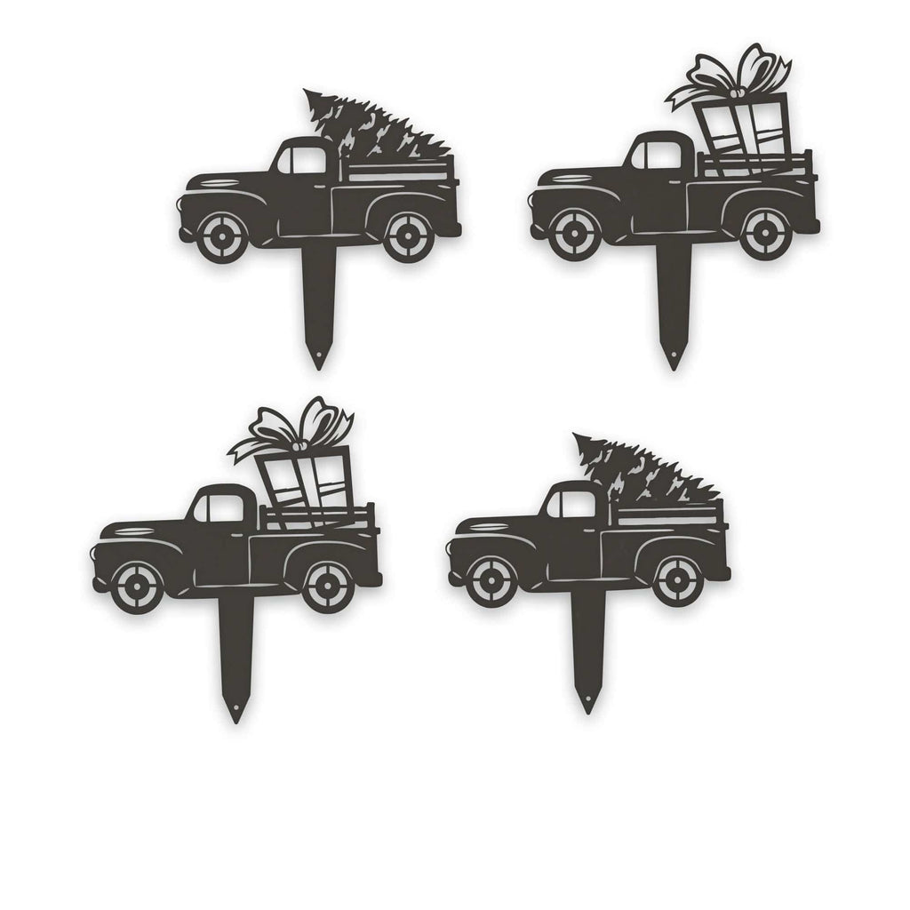 Little Red Truck Holiday Yard Stakes - Set of 4