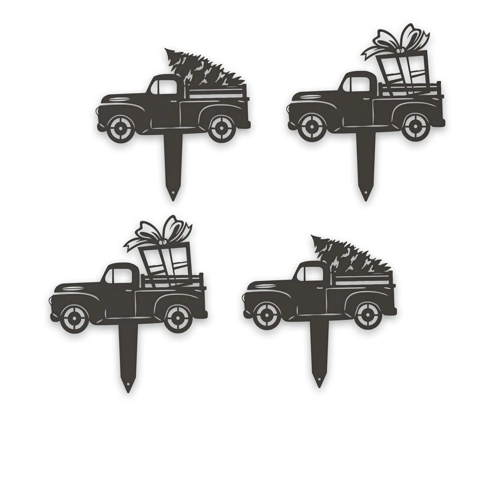 Little Red Truck Holiday Yard Stakes - Set of 4