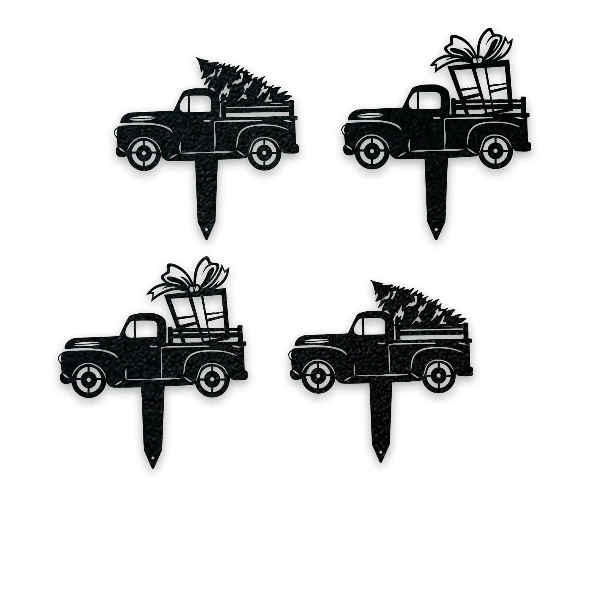 Little Red Truck Holiday Yard Stakes - Set of 4