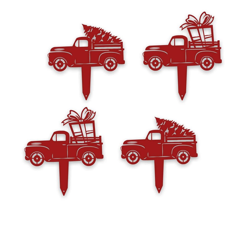 Little Red Truck Holiday Yard Stakes - Set of 4