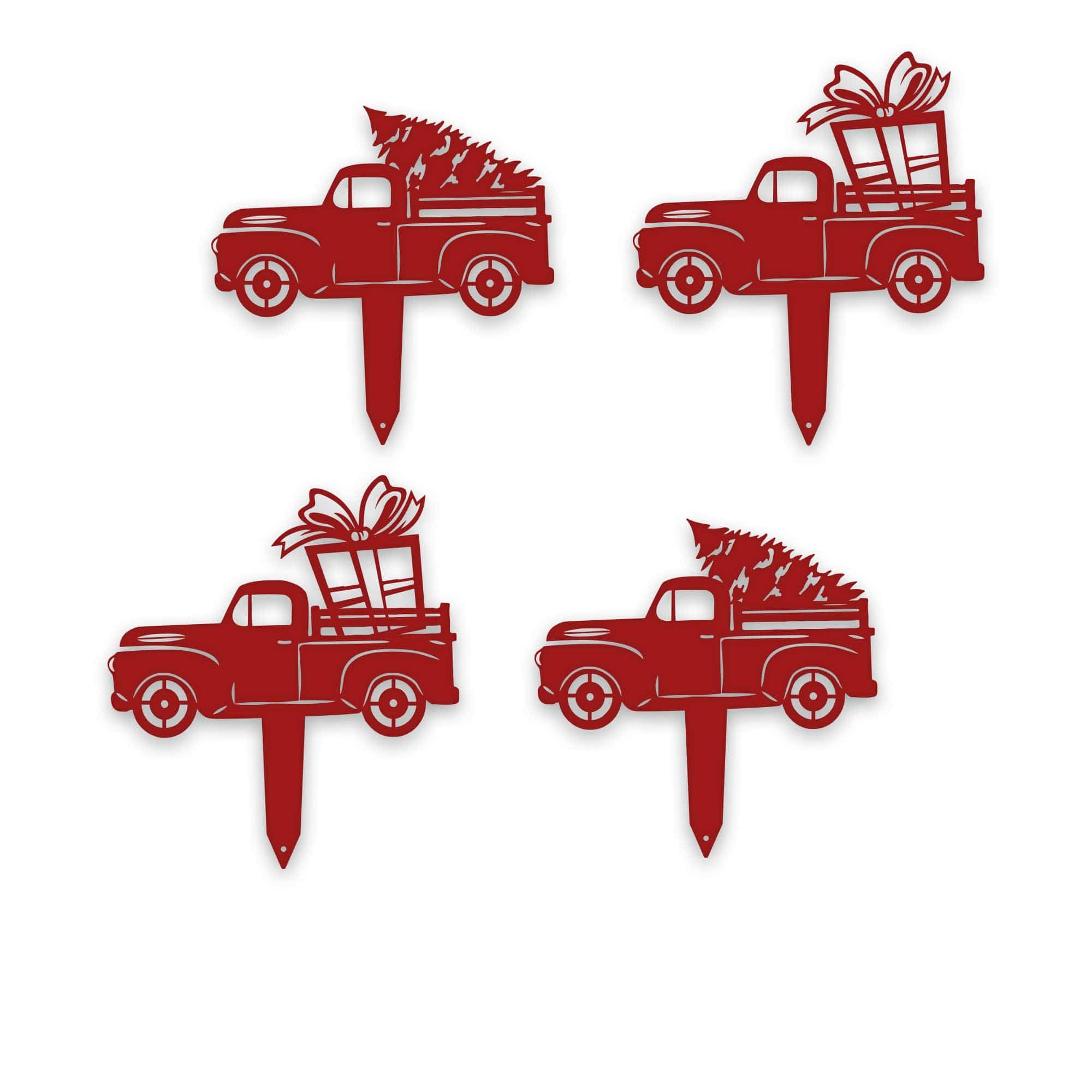 Little Red Truck Holiday Yard Stakes - Set of 4