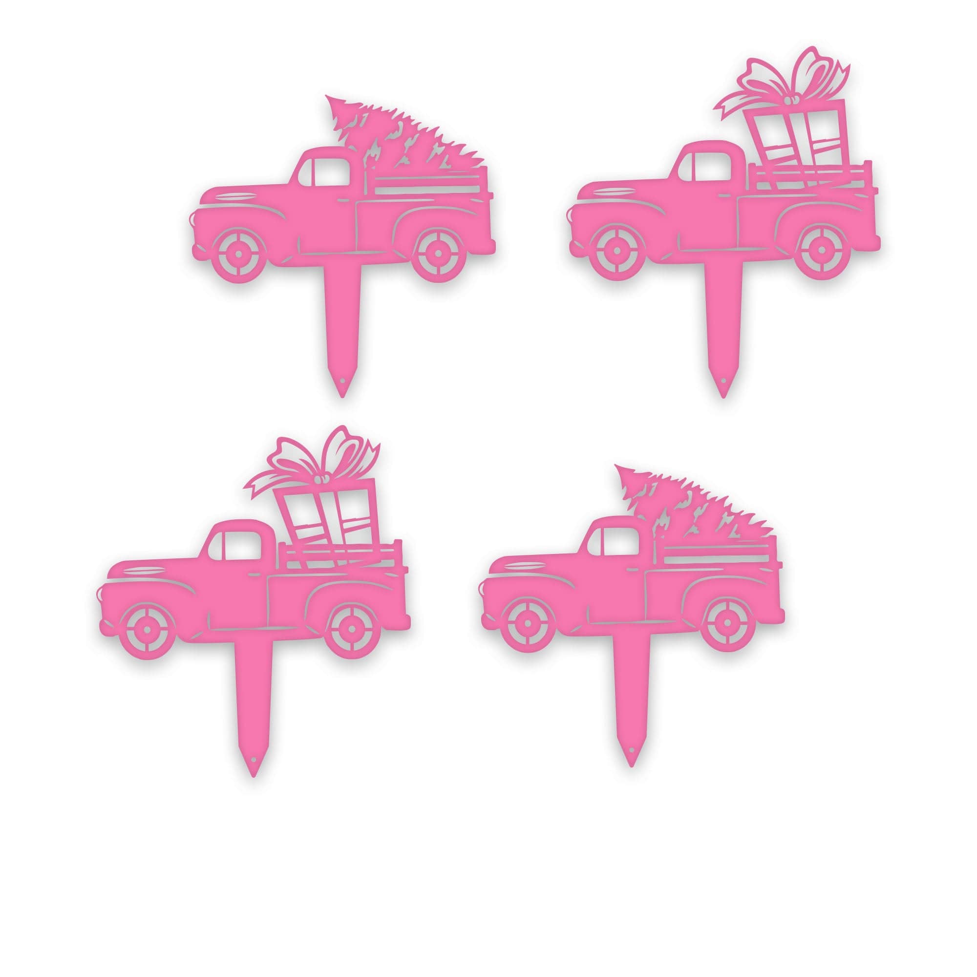 Little Red Truck Holiday Yard Stakes - Set of 4