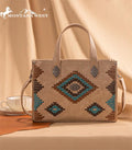 Montana West Aztec Tote Crossbody Bag — Suede-Look PU Leather with Aztec Whipstitch (Larger Size)