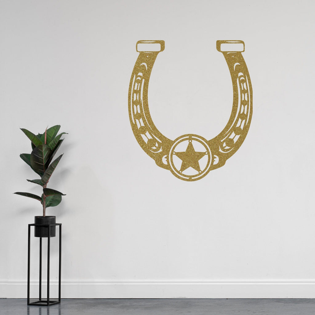 Ornate Lucky Horseshoe with Star Metal Sign