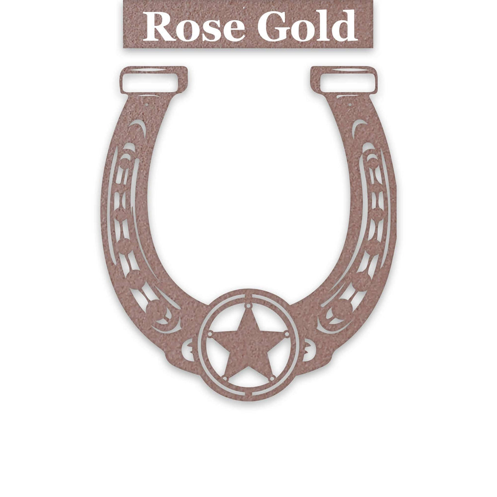 Ornate Lucky Horseshoe with Star Metal Sign