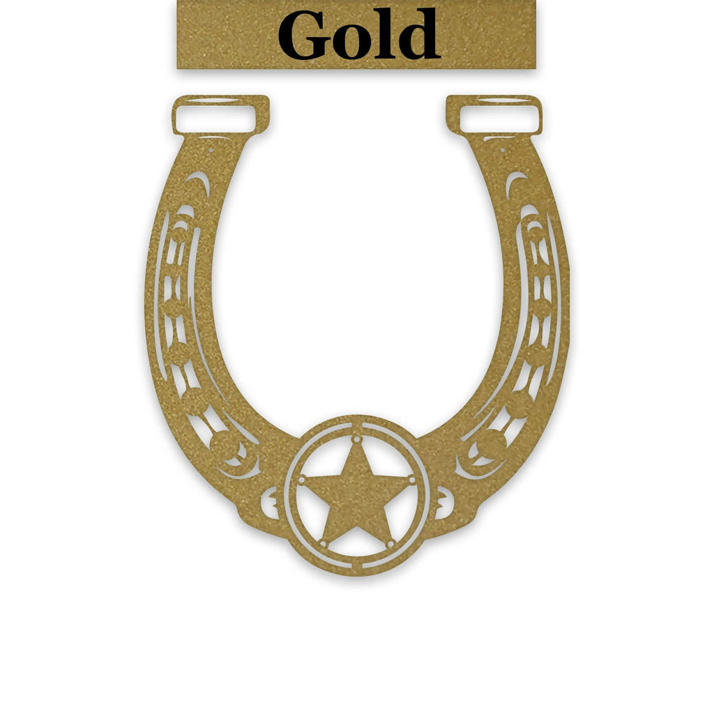 Ornate Lucky Horseshoe with Star Metal Sign