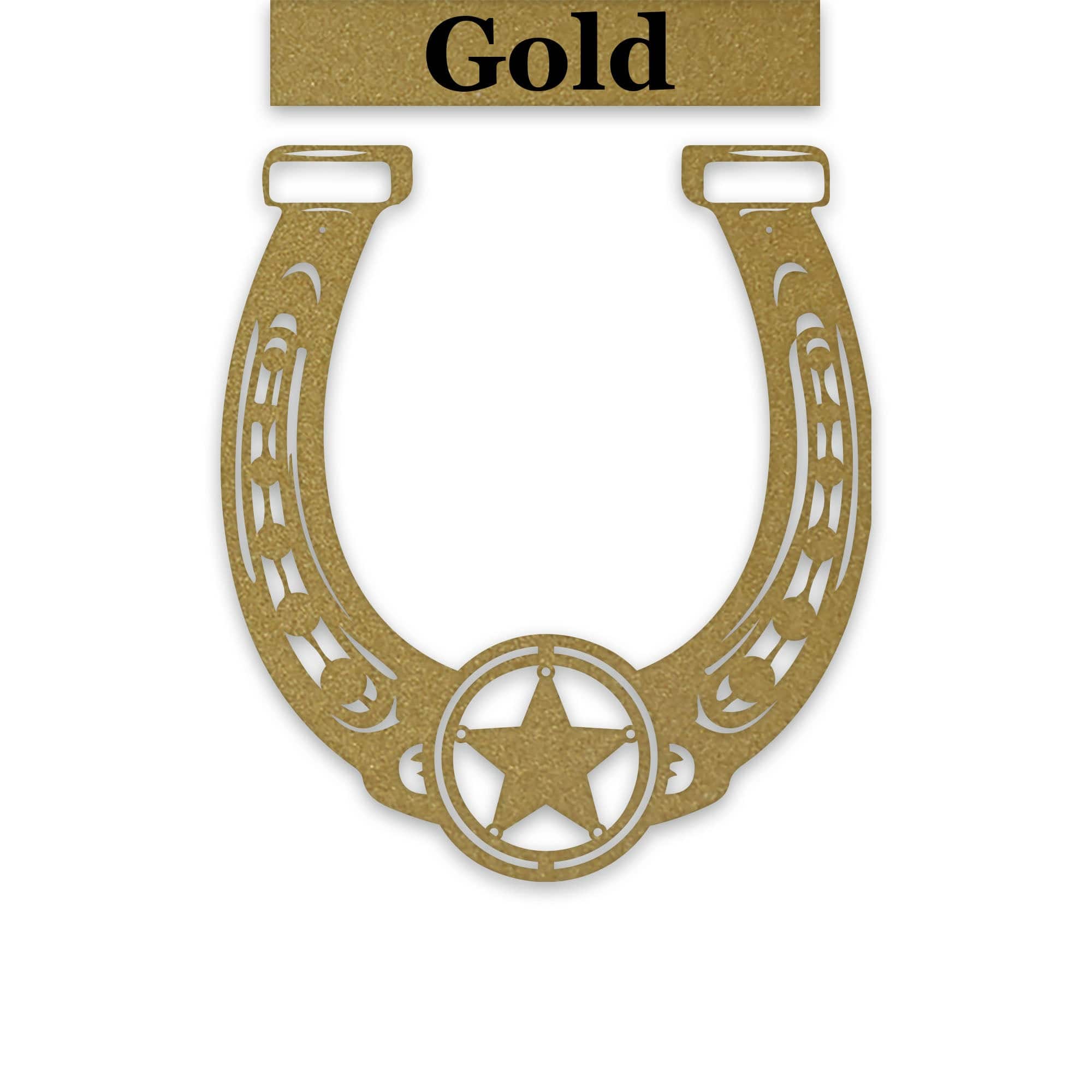 Ornate Lucky Horseshoe with Star Metal Sign