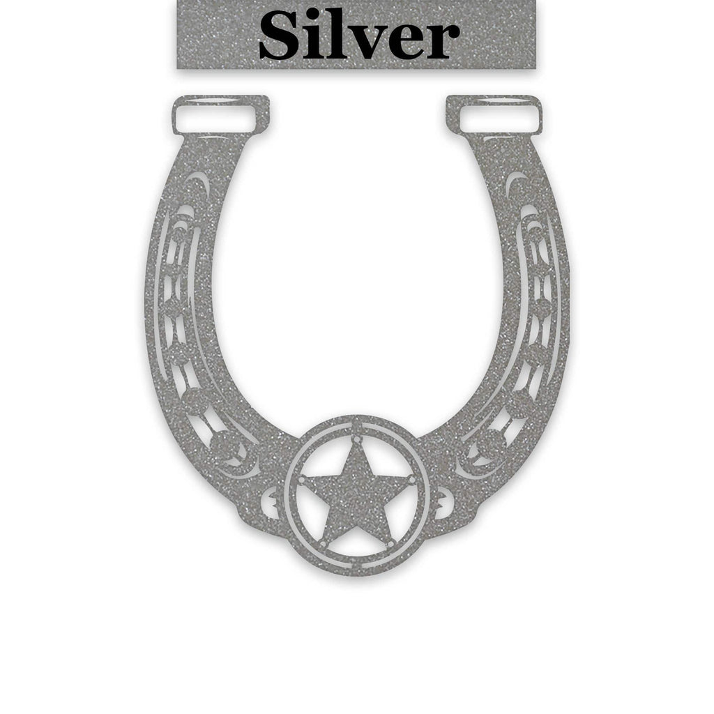Ornate Lucky Horseshoe with Star Metal Sign