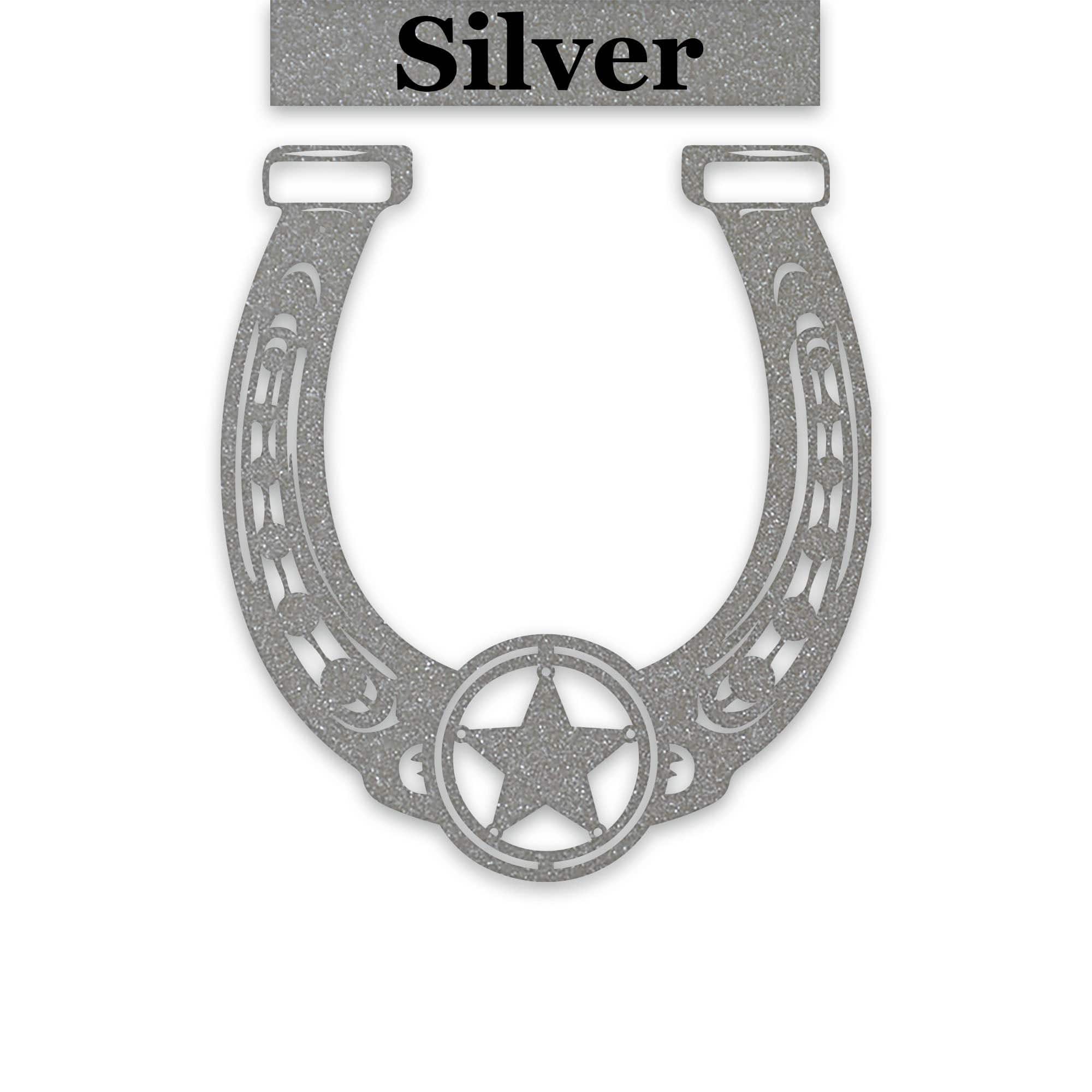 Ornate Lucky Horseshoe with Star Metal Sign