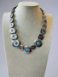 Western Overlapping Concho Necklace with Faux Turquoise — 18 Inch Southwestern Statement