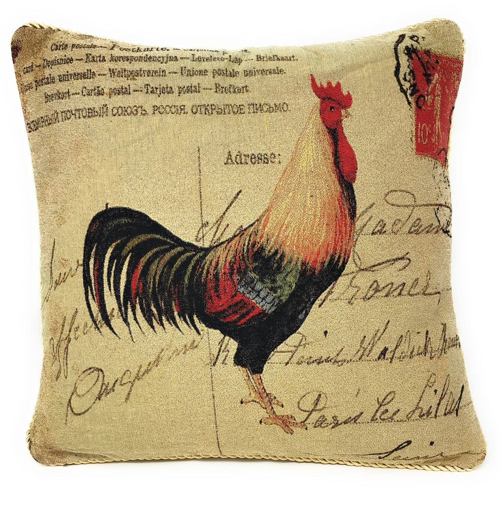DaDa Bedding Set of 2-Pieces Glamorous Country Rooster Farmhouse Tapestry Throw Pillow Covers w/ Inserts - 18" x 18"-1