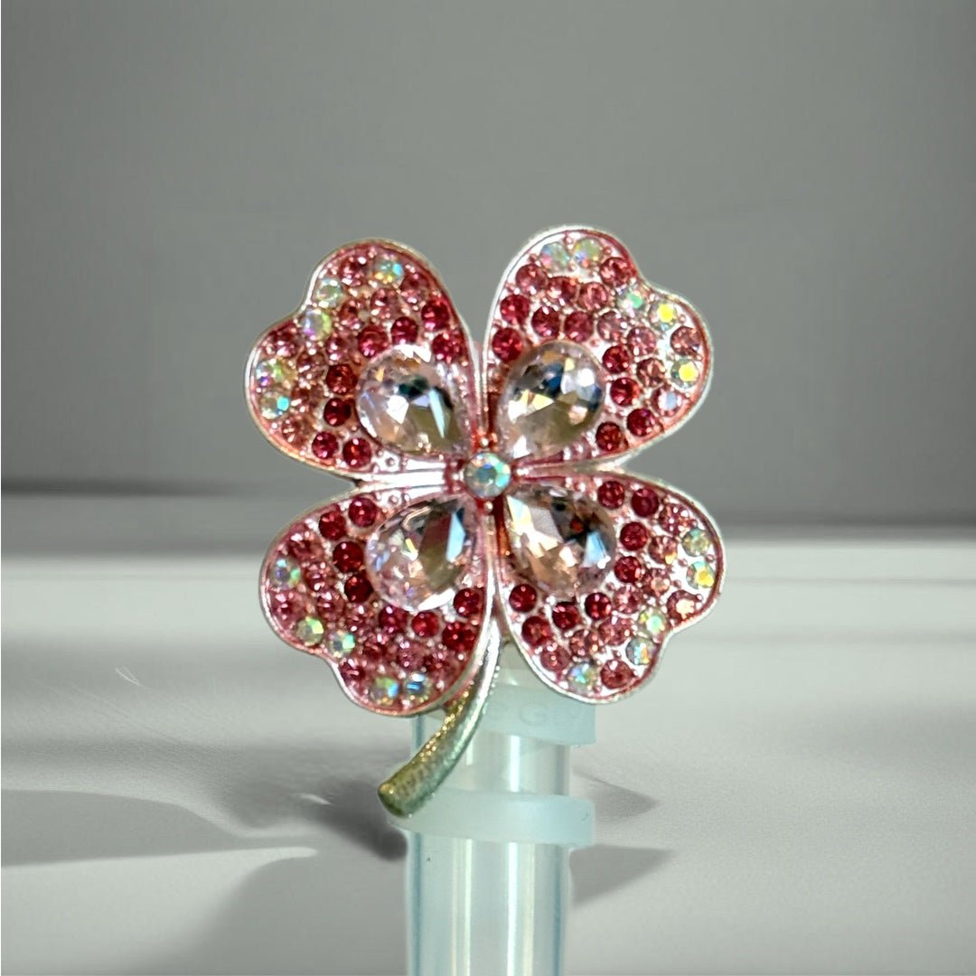 Pink Bling Clover Straw Topper - The Nifty Little Finds - Deluxe Straw Topper - The Nifty Little Finds