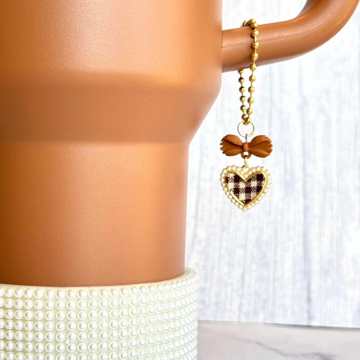 Pearl Heart Plaid - Tumbler Handle Charms - The Nifty Little Finds - Charm - The Nifty Little Finds