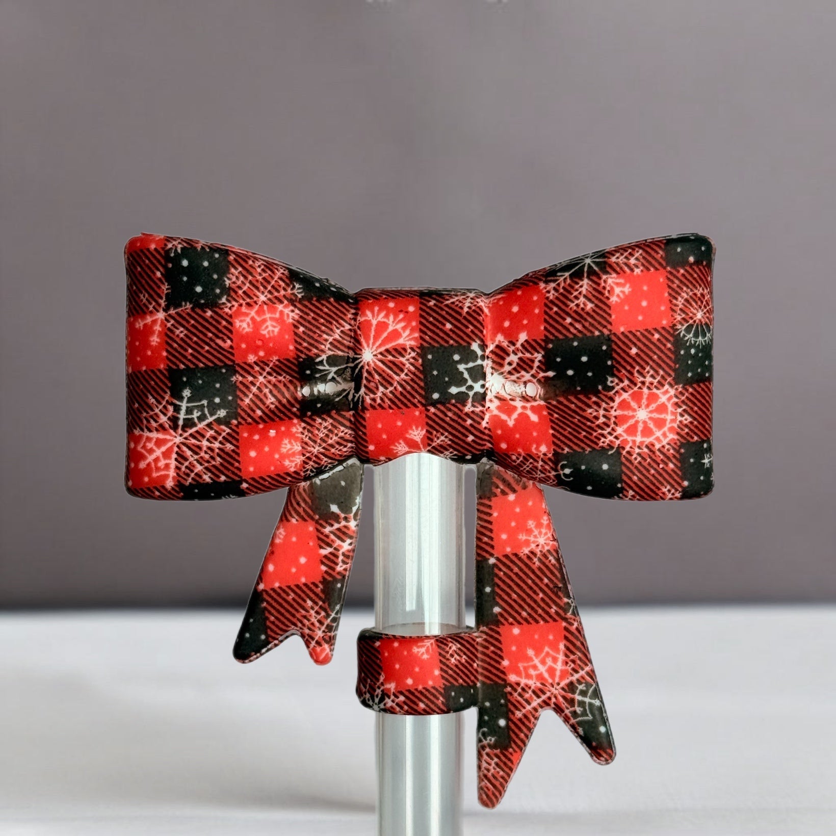 Buffalo Plaid Snowflake 3D Bow Straw Topper - The Nifty Little Finds - 3D Bow Straw Topper - The Nifty Little Finds