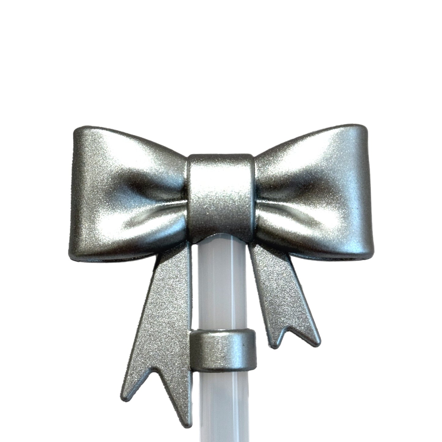 Silver Metallic 3D Bow Straw Topper - The Nifty Little Finds - 3D Bow Straw Topper - The Nifty Little Finds