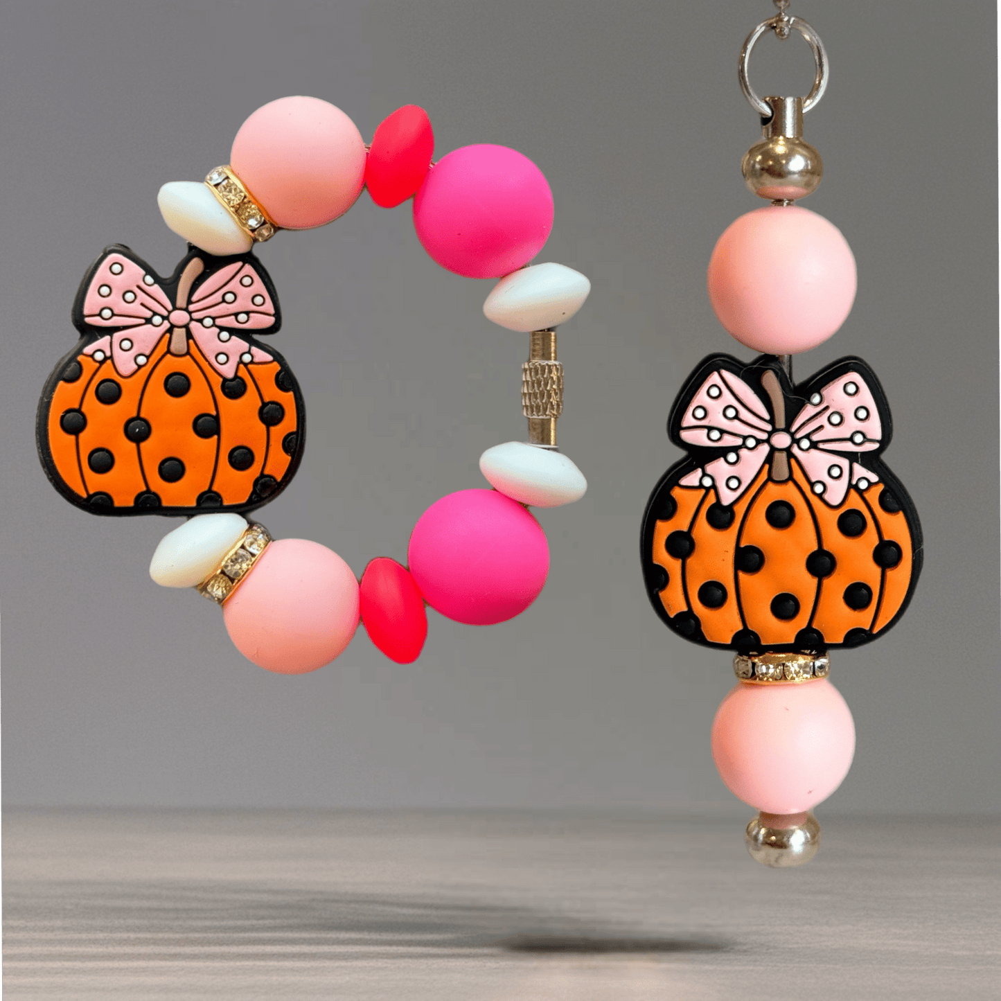 Pink Polka Dot Pumpkin Charm - Tumbler Handle Charm - The Nifty Little Finds - Charm - The Nifty Little Finds